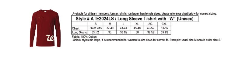 Unisex Long Sleeve Crimson T-shirt with W Side Wrap